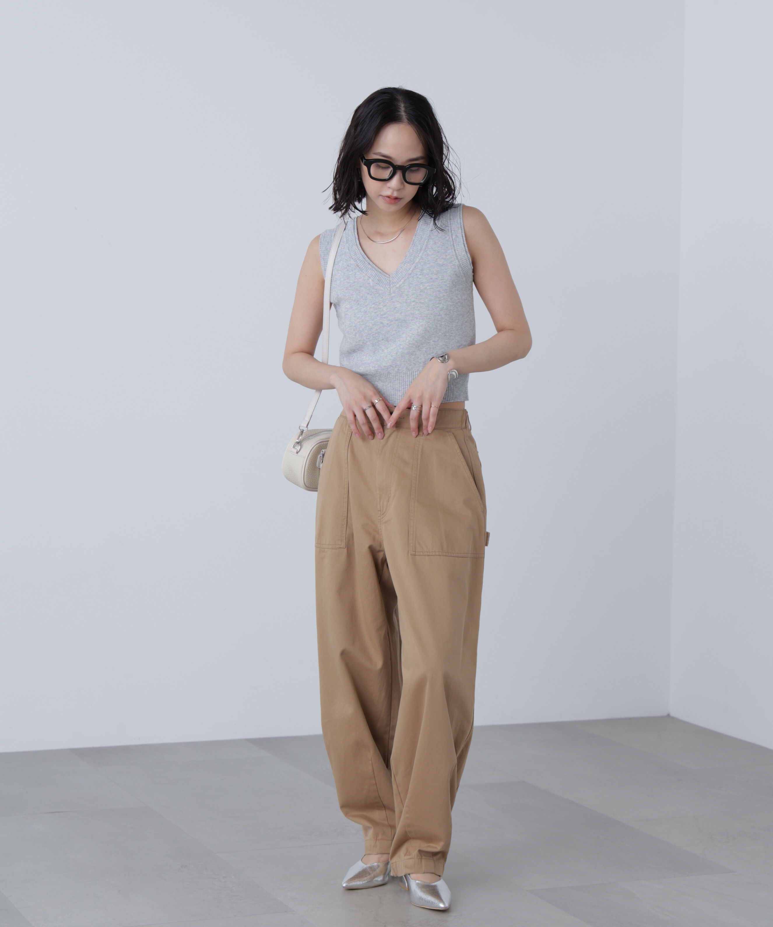  「レイヤードネック前後2WAYニットベスト」|ニット・セーター|