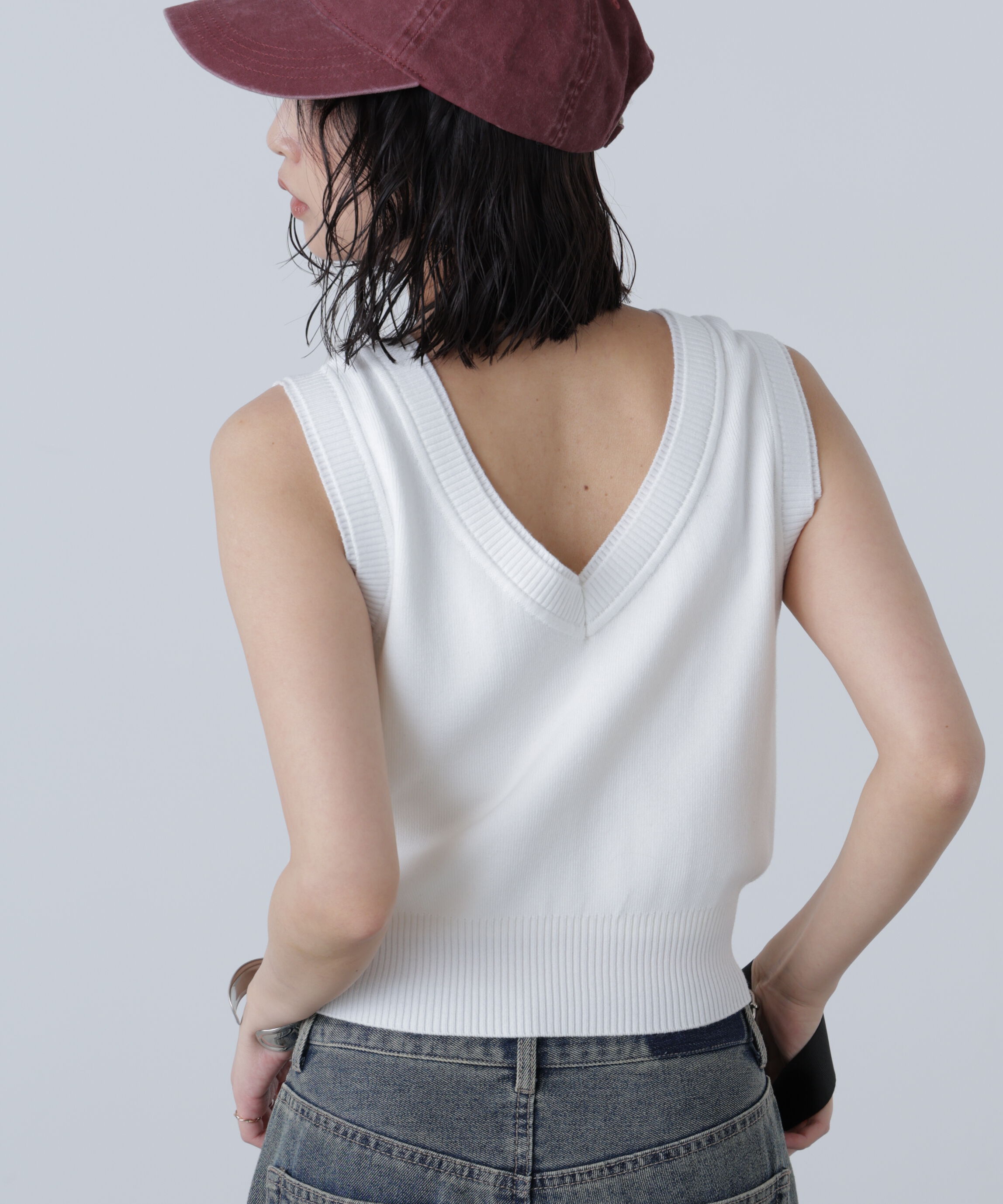  「レイヤードネック前後2WAYニットベスト」|ニット・セーター|