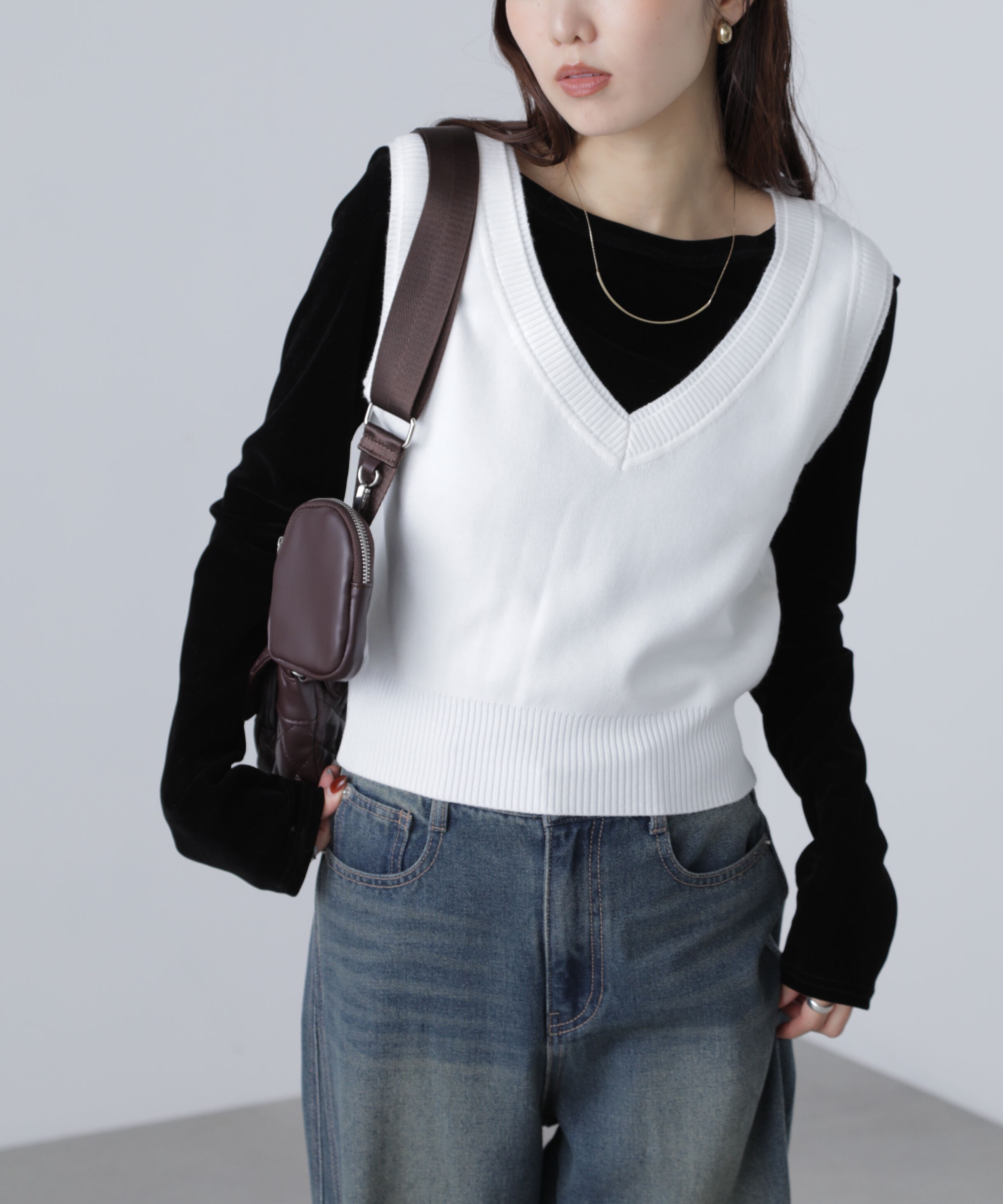  「レイヤードネック前後2WAYニットベスト」|ニット・セーター|