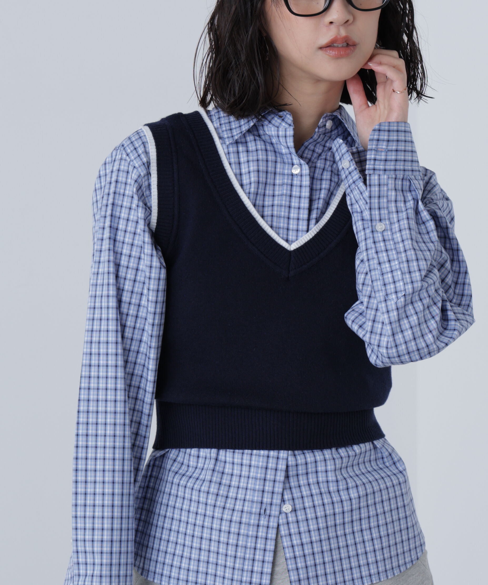  「レイヤードネック前後2WAYニットベスト」|ニット・セーター|