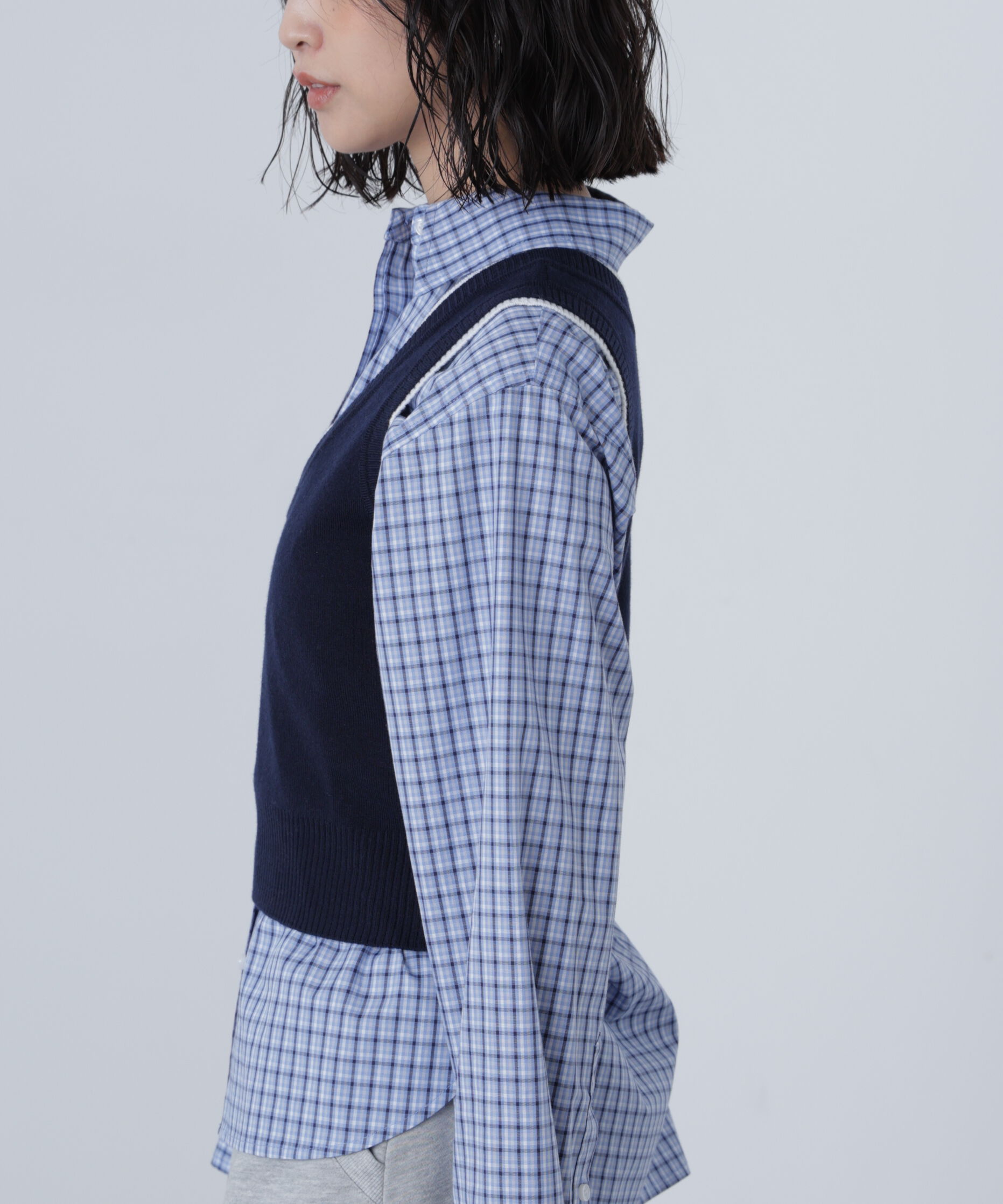  「レイヤードネック前後2WAYニットベスト」|ニット・セーター|