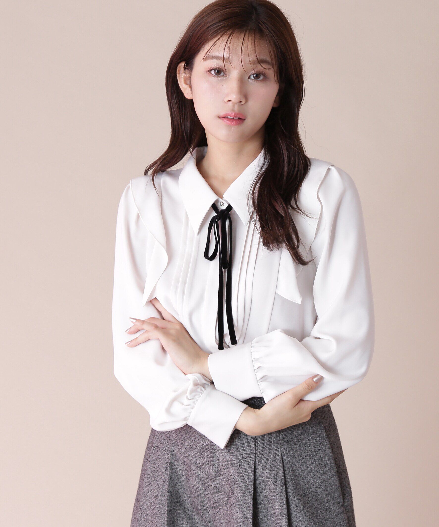  「リボン付きピンタックブラウス」|シャツ・ブラウス|