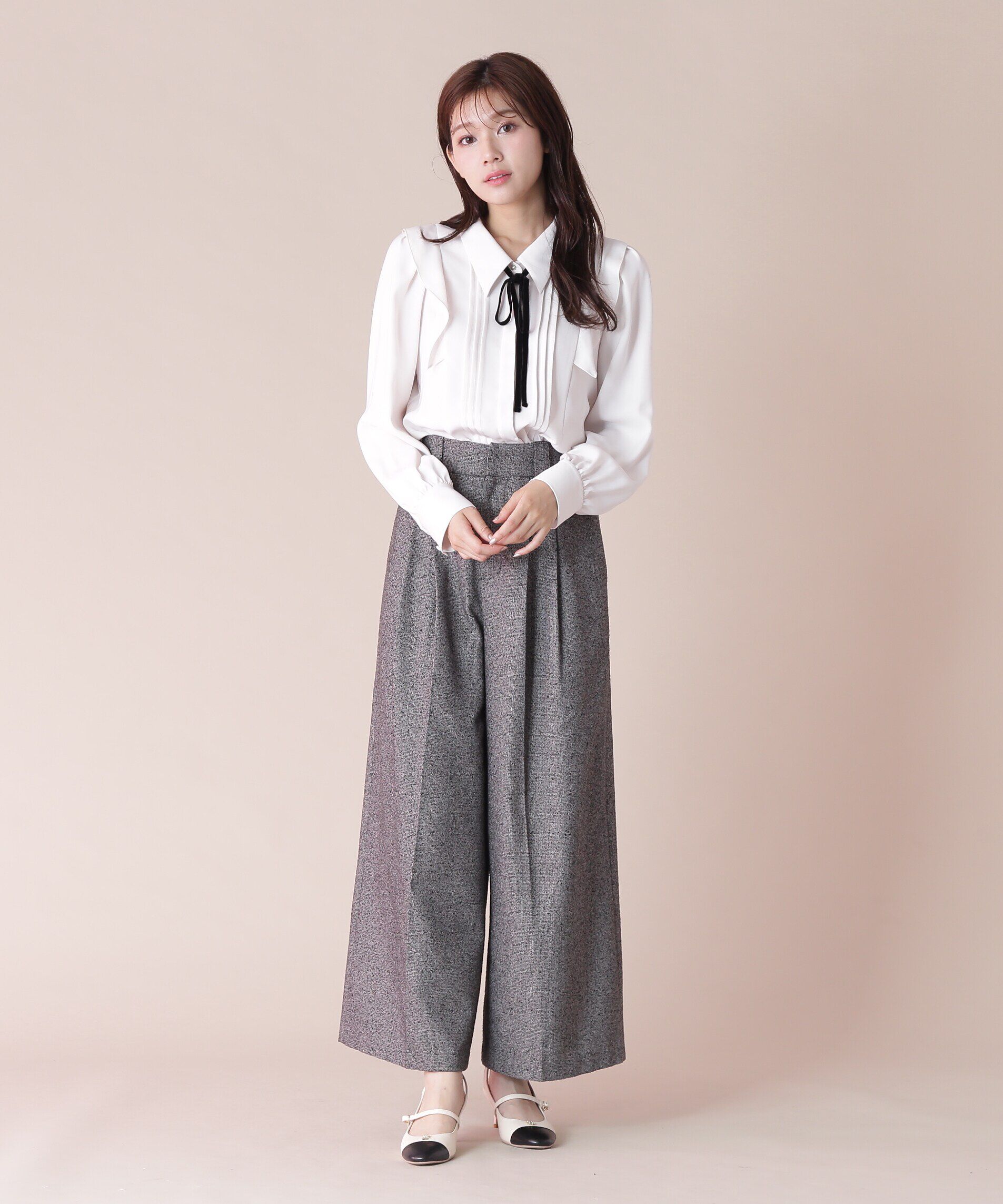  「リボン付きピンタックブラウス」|シャツ・ブラウス|