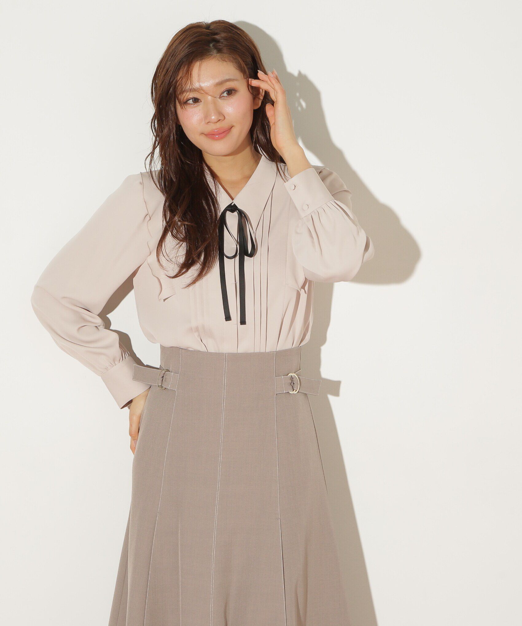  「リボン付きピンタックブラウス」|シャツ・ブラウス|