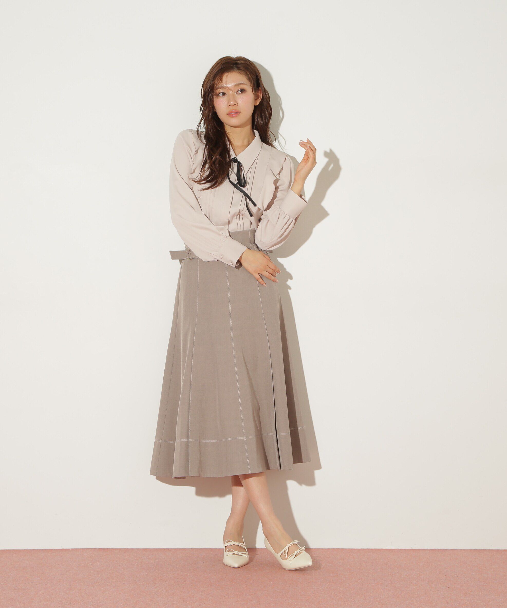  「リボン付きピンタックブラウス」|シャツ・ブラウス|