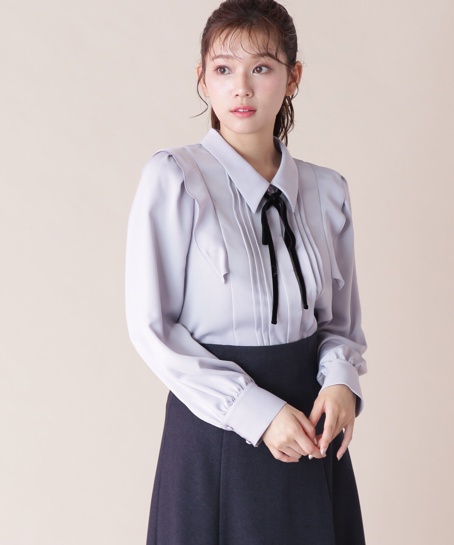 「リボン付きピンタックブラウス」|シャツ・ブラウス|