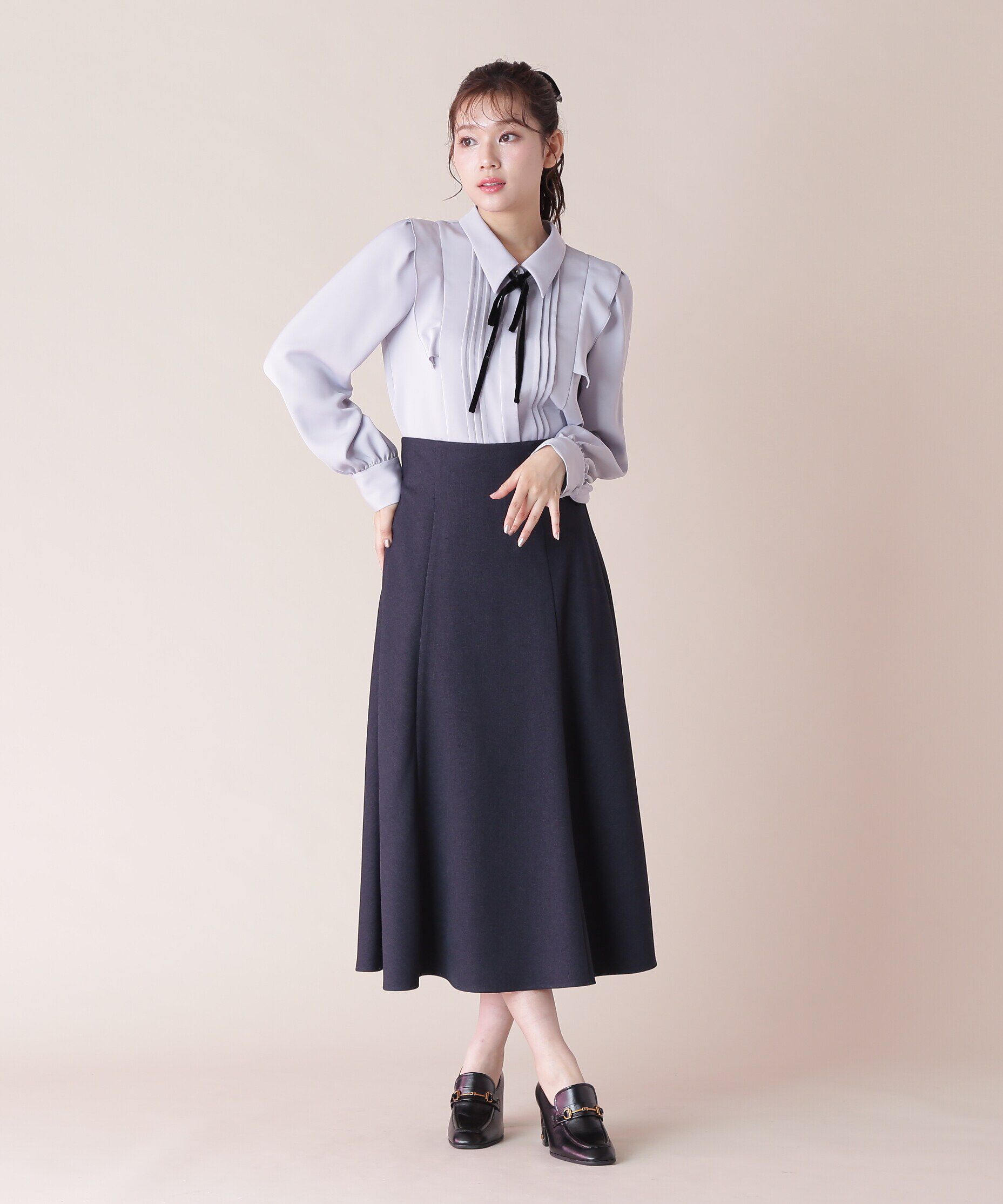  「リボン付きピンタックブラウス」|シャツ・ブラウス|