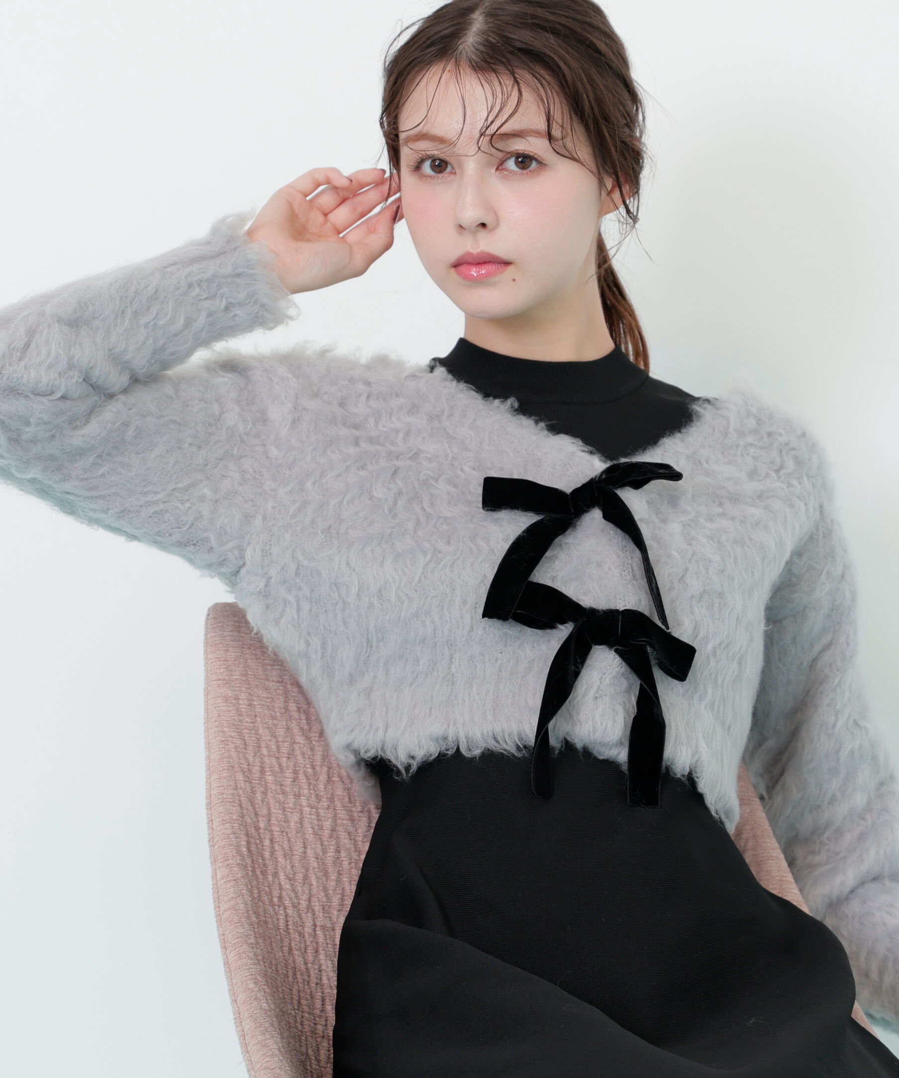  「起毛カーデニットワンピースセット」|ワンピース|