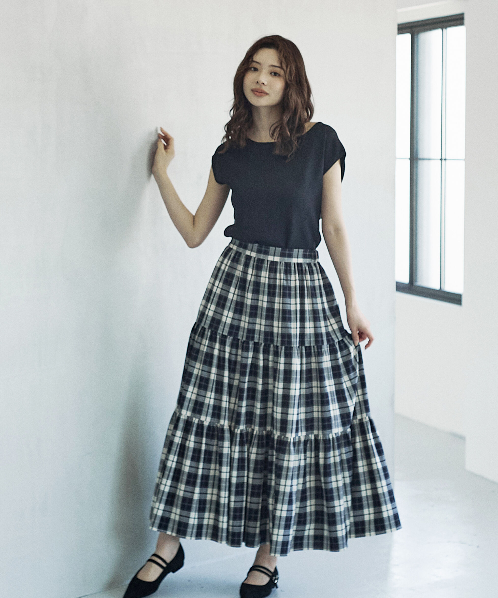 PROPORTION BODY DRESSING「チェック柄ティアードスカート」|スカート|
