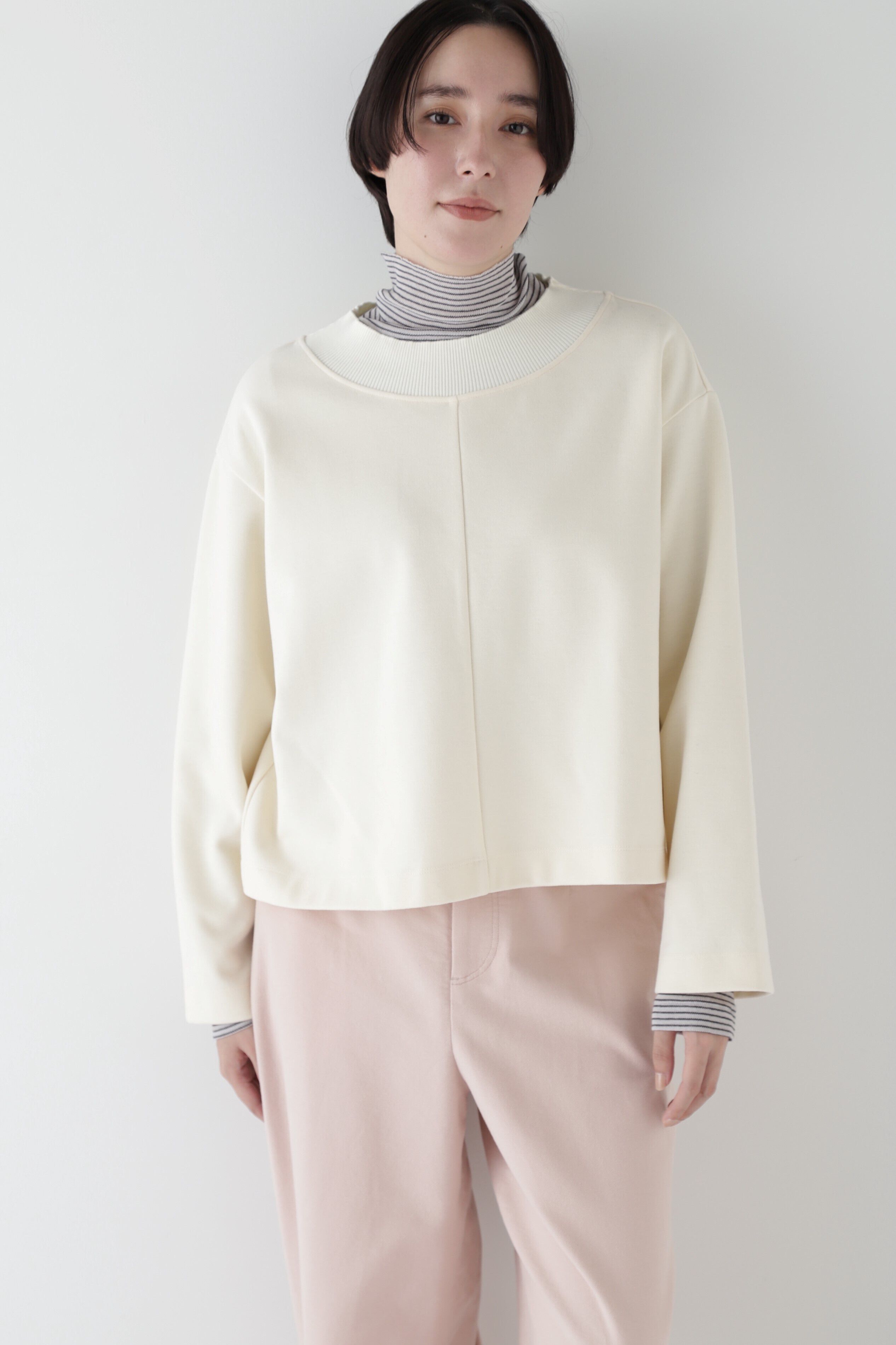  「◆ニードルパンチリブクルーネックプルオーバー」|Tシャツ・カットソー|エクリュ1