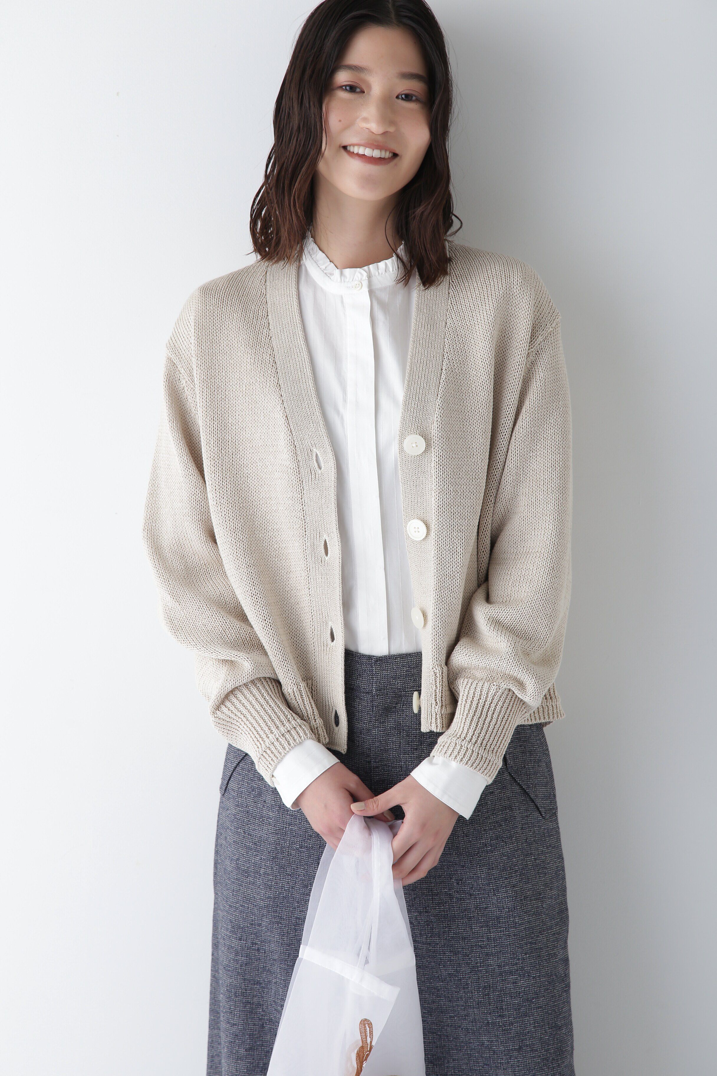 「◆【ウォッシャブル】ギマコットンＶネックカーディガン」|ニット・セーター|ベージュ