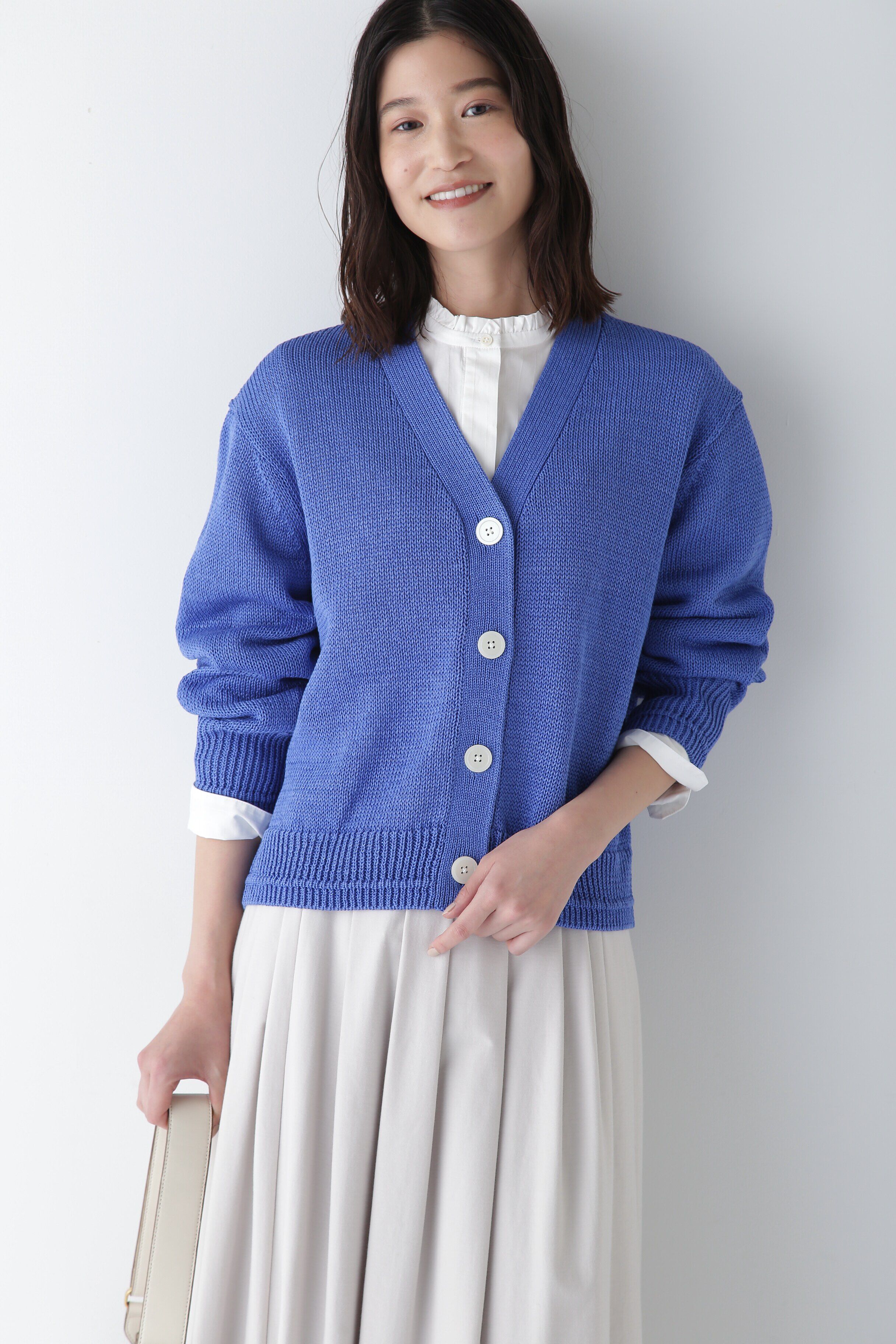  「◆【ウォッシャブル】ギマコットンＶネックカーディガン」|ニット・セーター|ブルー