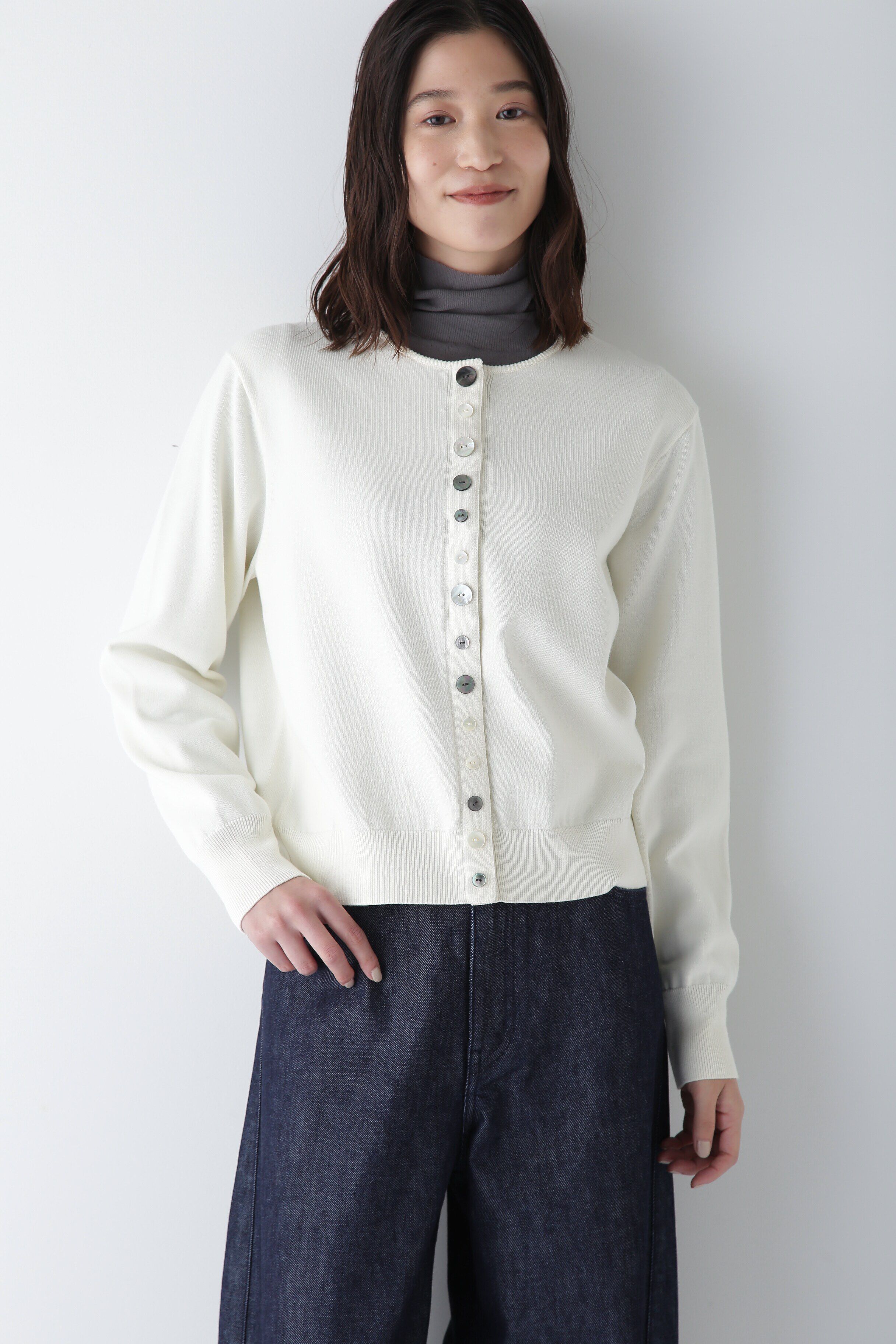  「◆【ウォッシャブル】オーガニックコットンマルチボタンカーディガン」|ニット・セーター|エクリュ1