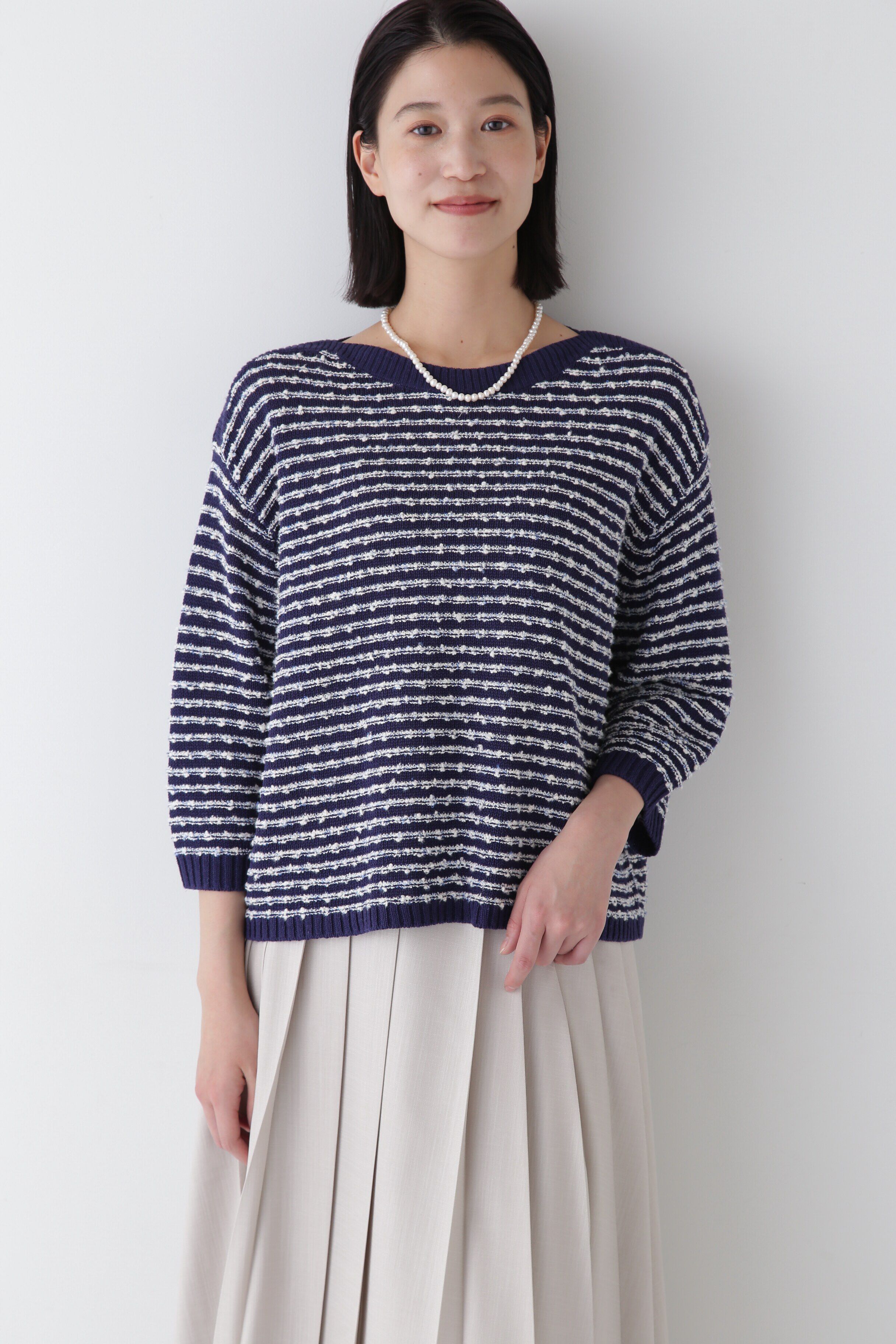  「◆【ウォッシャブル】MIXヤーンガーターボーダープルオーバー」|ニット・セーター|ネイビー