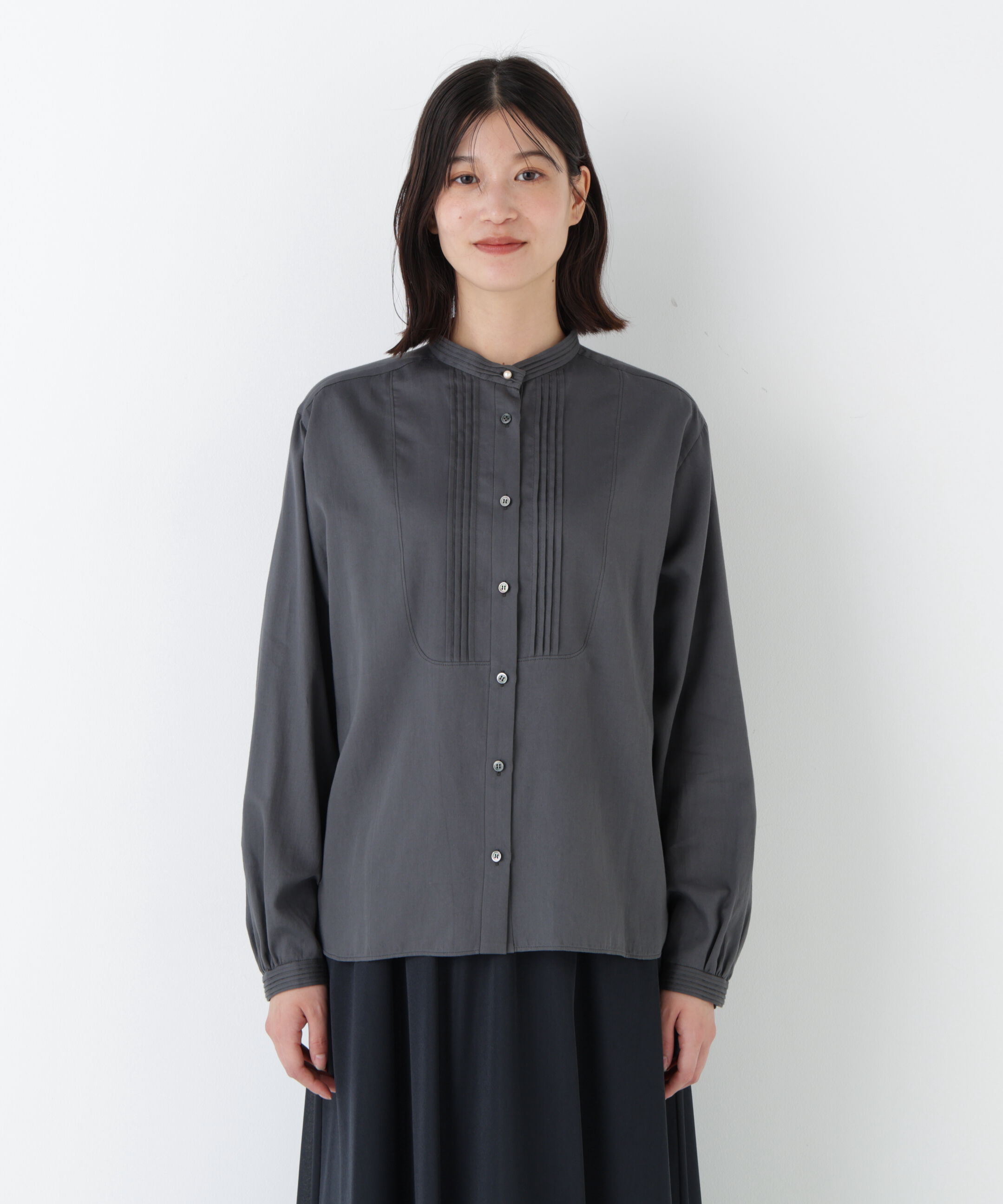  「◆ピンタックバンドカラーブラウス」|シャツ・ブラウス|