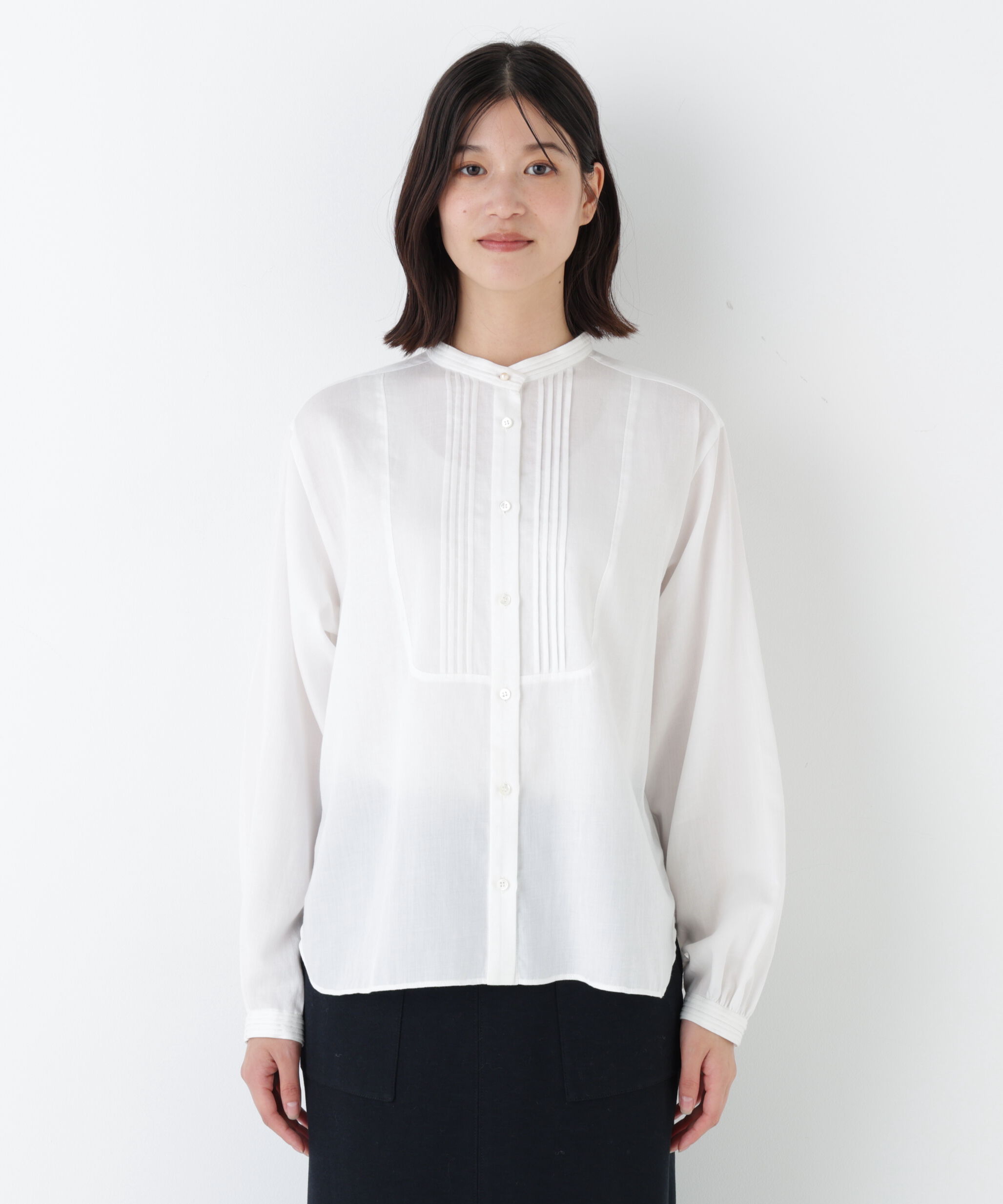  「◆ピンタックバンドカラーブラウス」|シャツ・ブラウス|