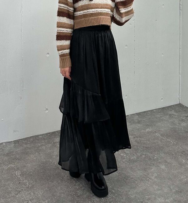 archives「シャイニーアシメティアードスカート」|スカート|BLACK