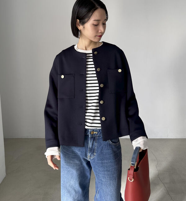 Doux archives「カルゼダンボールノーカラージャケット」|ノーカラージャケット|NAVY