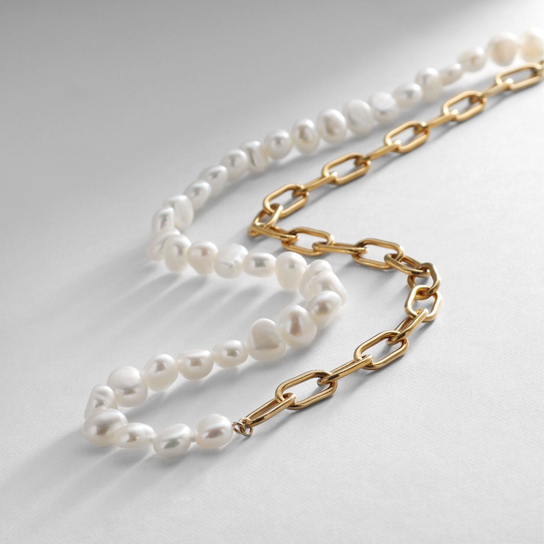 COCOSHNIK ONKITSCH「シルバー バロックパール チェーンミックス ネックレス GP」|ネックレス|ゴールド(606)