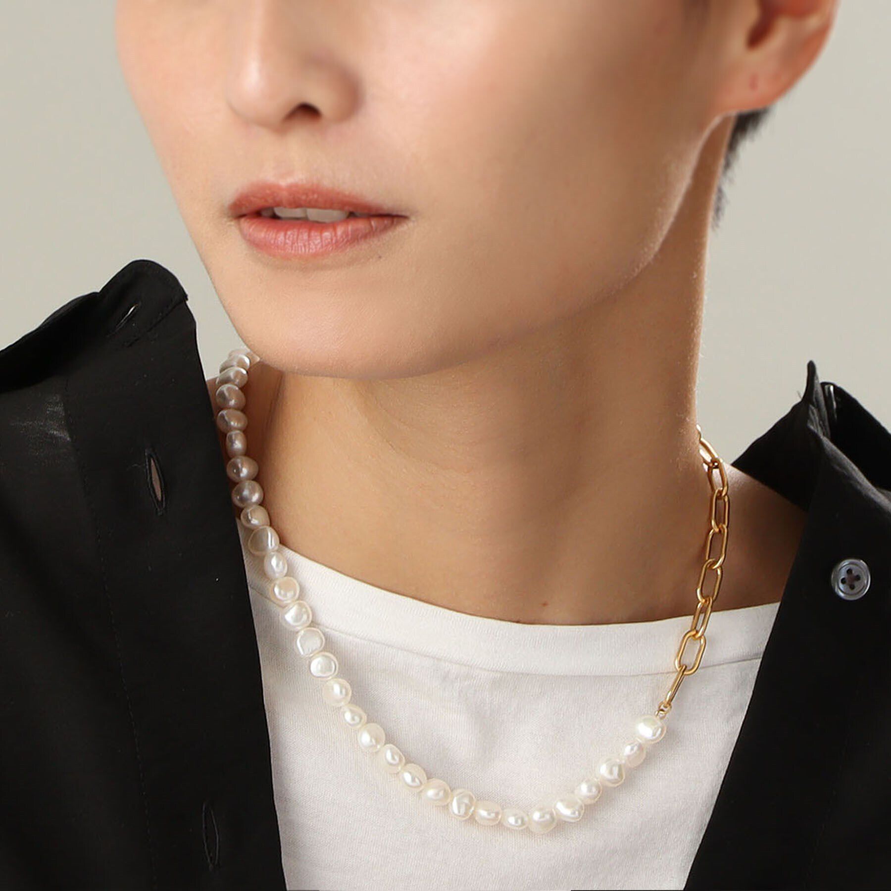 COCOSHNIK ONKITSCH「シルバー バロックパール チェーンミックス ネックレス GP」|ネックレス|