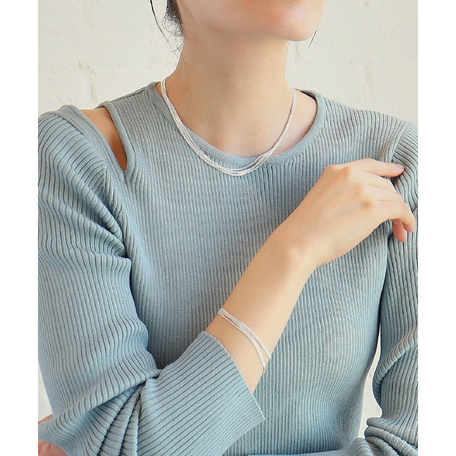 COCOSHNIK ONKITSCH「シルバー カーブチェーン レイヤード ネックレス」|ネックレス|