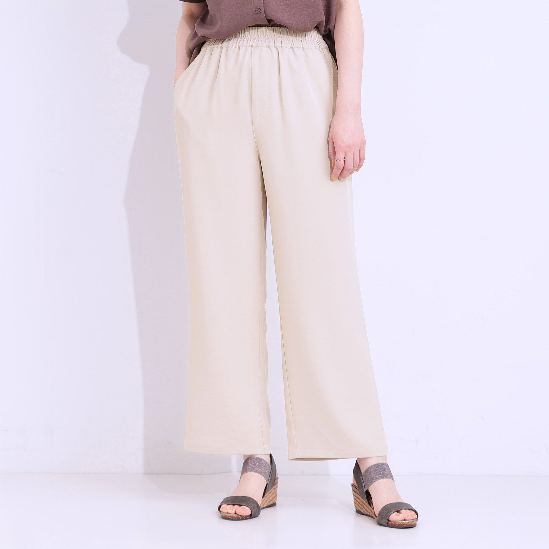 SHOO･LA･RUE「【洗える/ひんやり/UV/SS-3L】さらさらぷるんワイドパンツ」|その他|