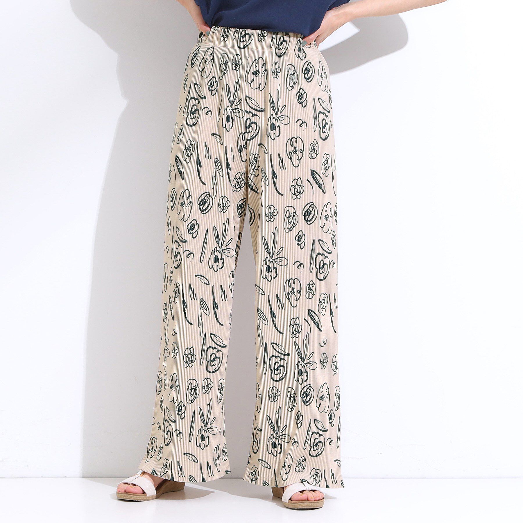 SHOO･LA･RUE「【S-LL】さらさら楽ちん プリーツ ワイドパンツ」|その他|