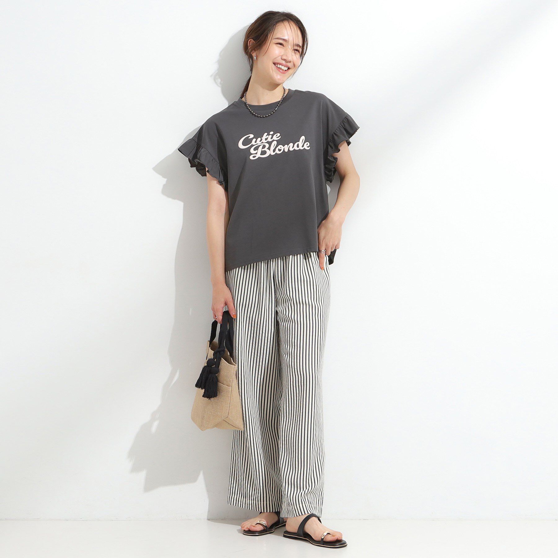 SHOO･LA･RUE「【S-LL/汗ジミ軽減/ひんやり/UVカット】フリルTシャツ」|Tシャツ・カットソー|