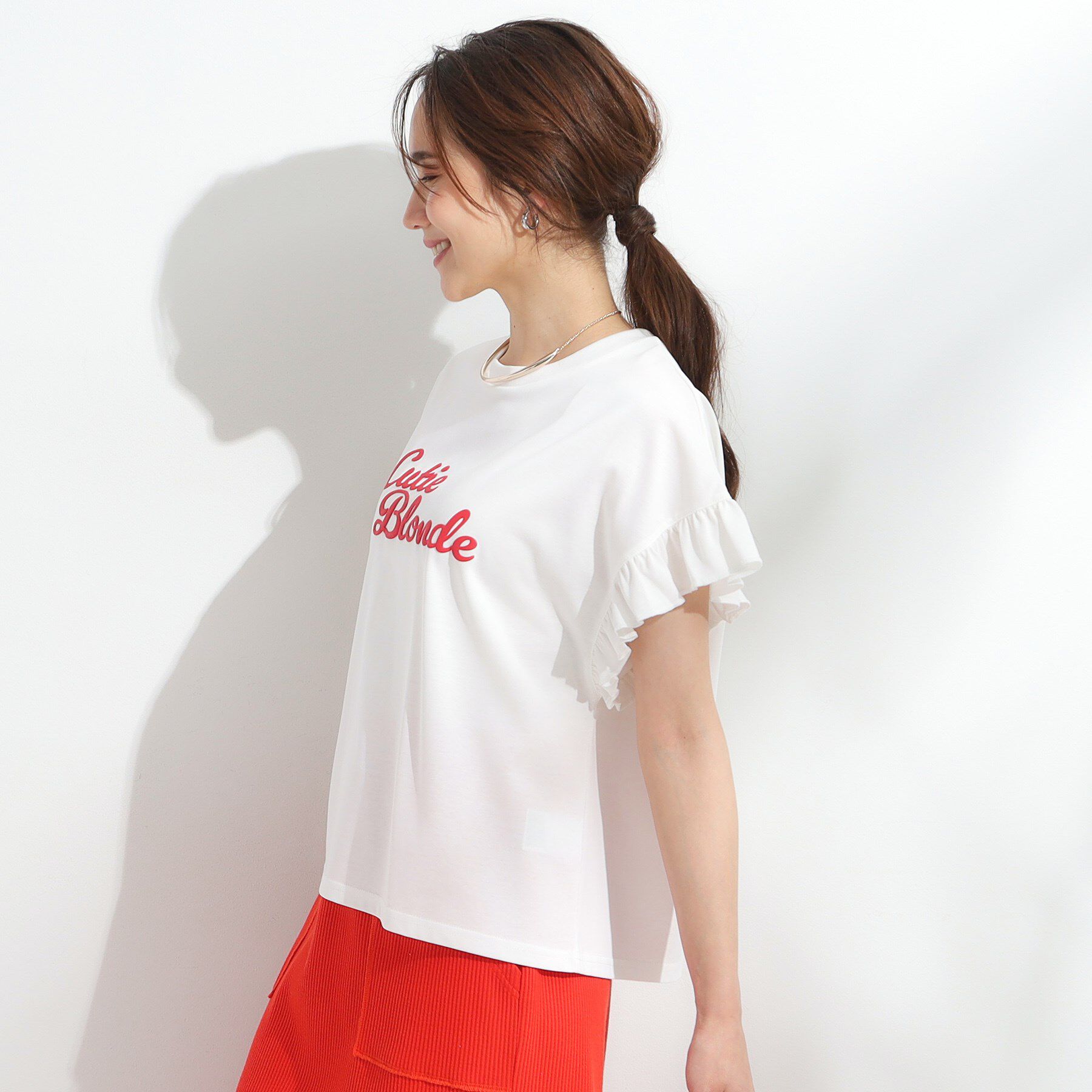 SHOO･LA･RUE「【S-LL/汗ジミ軽減/ひんやり/UVカット】フリルTシャツ」|Tシャツ・カットソー|