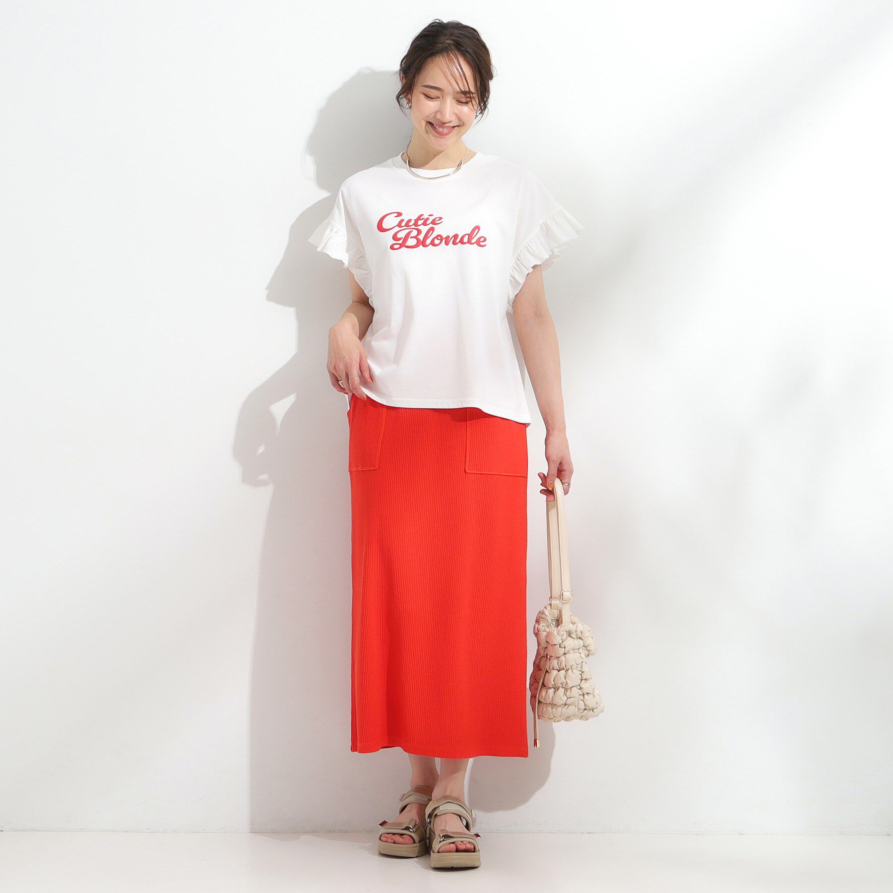 SHOO･LA･RUE「【S-LL/汗ジミ軽減/ひんやり/UVカット】フリルTシャツ」|Tシャツ・カットソー|