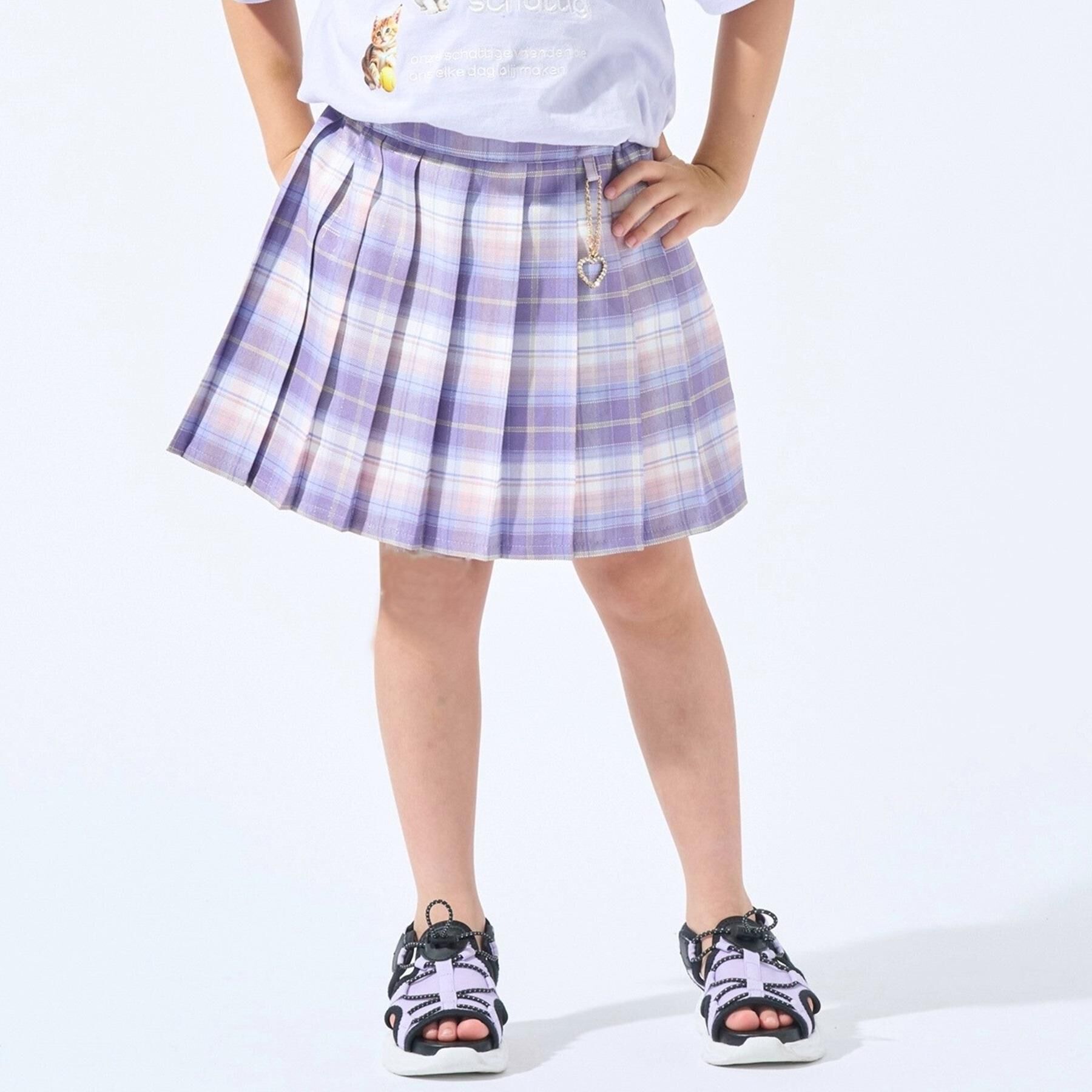SHOO･LA･RUE「【100-150cm】ハートチャーム付きチェックプリーツスカート」|スカート|ラベンダー(280)