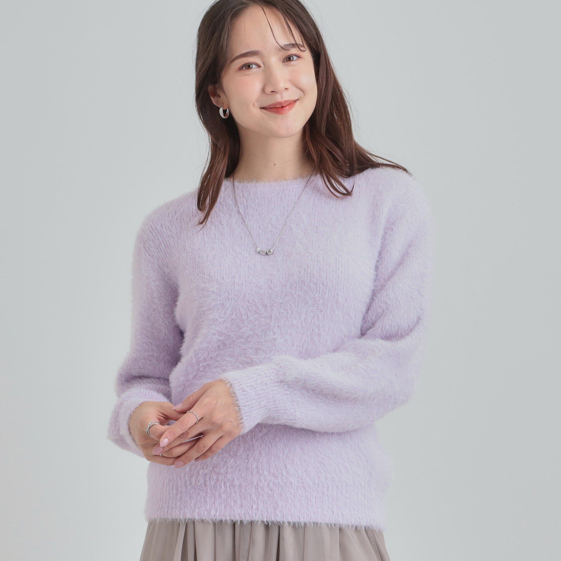 SHOO･LA･RUE「【S-LL】きらっと華やか ふんわりラメフェザーニット」|ニット・セーター|ラベンダー(080)