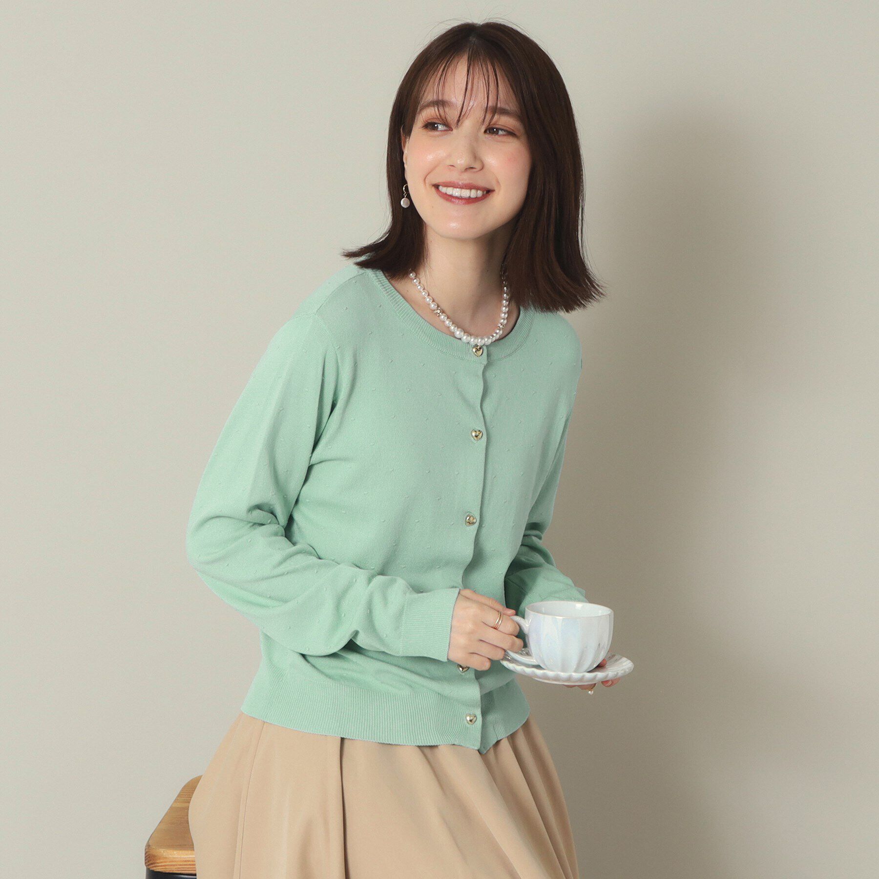 ITS&rsquo;DEMO「【手洗い可／アンチピリング】ハートボタンドットカーデ」|カーディガン|