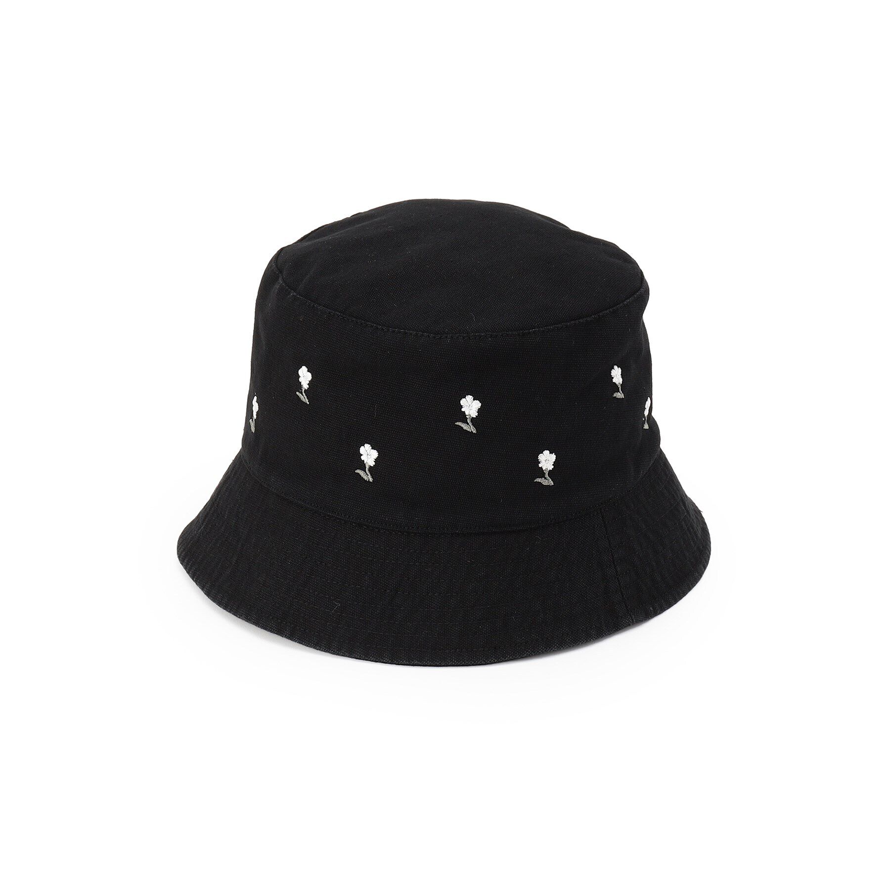 ITS&rsquo;DEMO「【抗菌防臭／手洗い可／サイズ調整可】フラワー刺繍バケットハット」|ハット|ブラック(019)