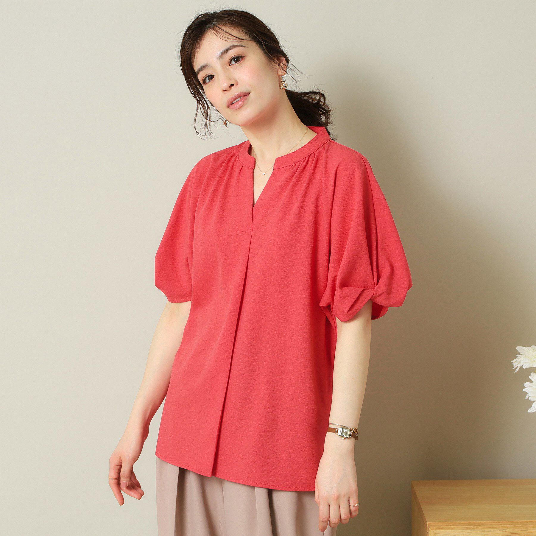 ITS&rsquo;DEMO「【UVケア/吸水速乾/洗濯機OK/冷感】麻調合繊チュニックブラウス＜ラク服シリーズ＞」|シャツ・ブラウス|