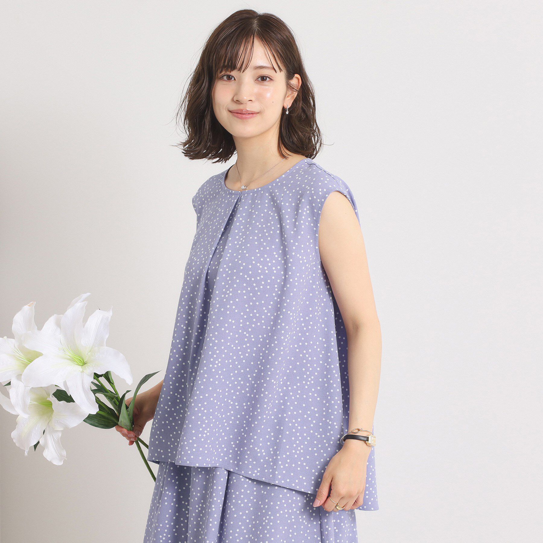 ITS&rsquo;DEMO「【UVカット／速乾／冷感／洗濯機OK／洗濯後しわになりにくい】麻調ストレッチタックブラウス＜ラク服シ」|シャツ・ブラウス|