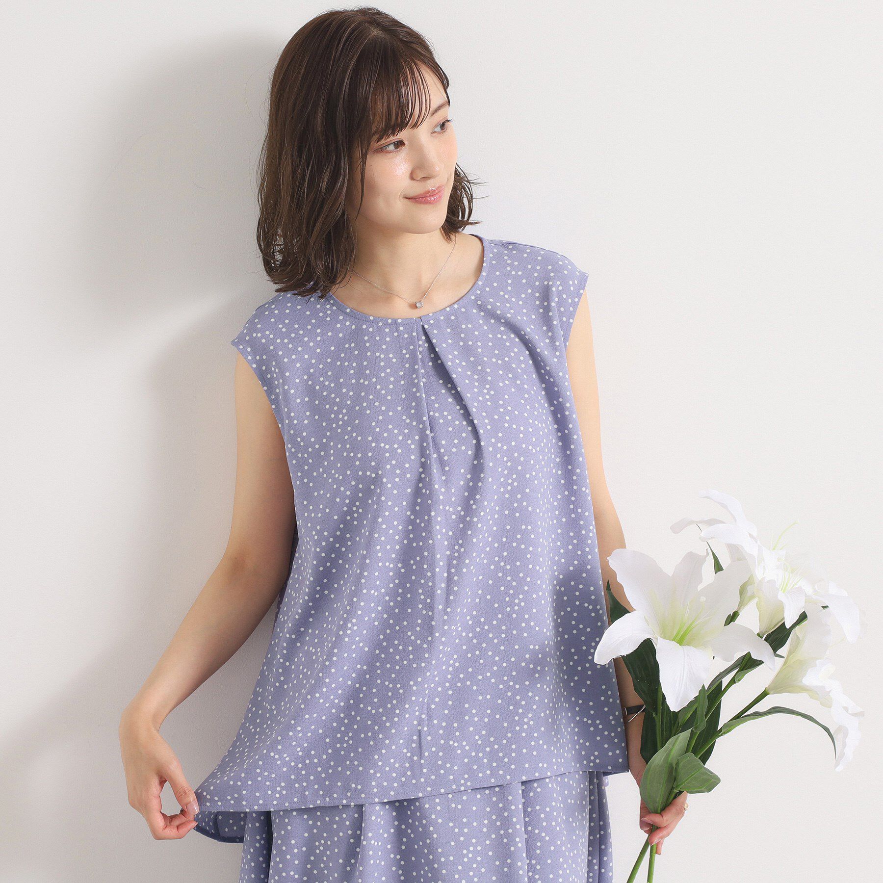 ITS&rsquo;DEMO「【UVカット／速乾／冷感／洗濯機OK／洗濯後しわになりにくい】麻調ストレッチタックブラウス＜ラク服シ」|シャツ・ブラウス|