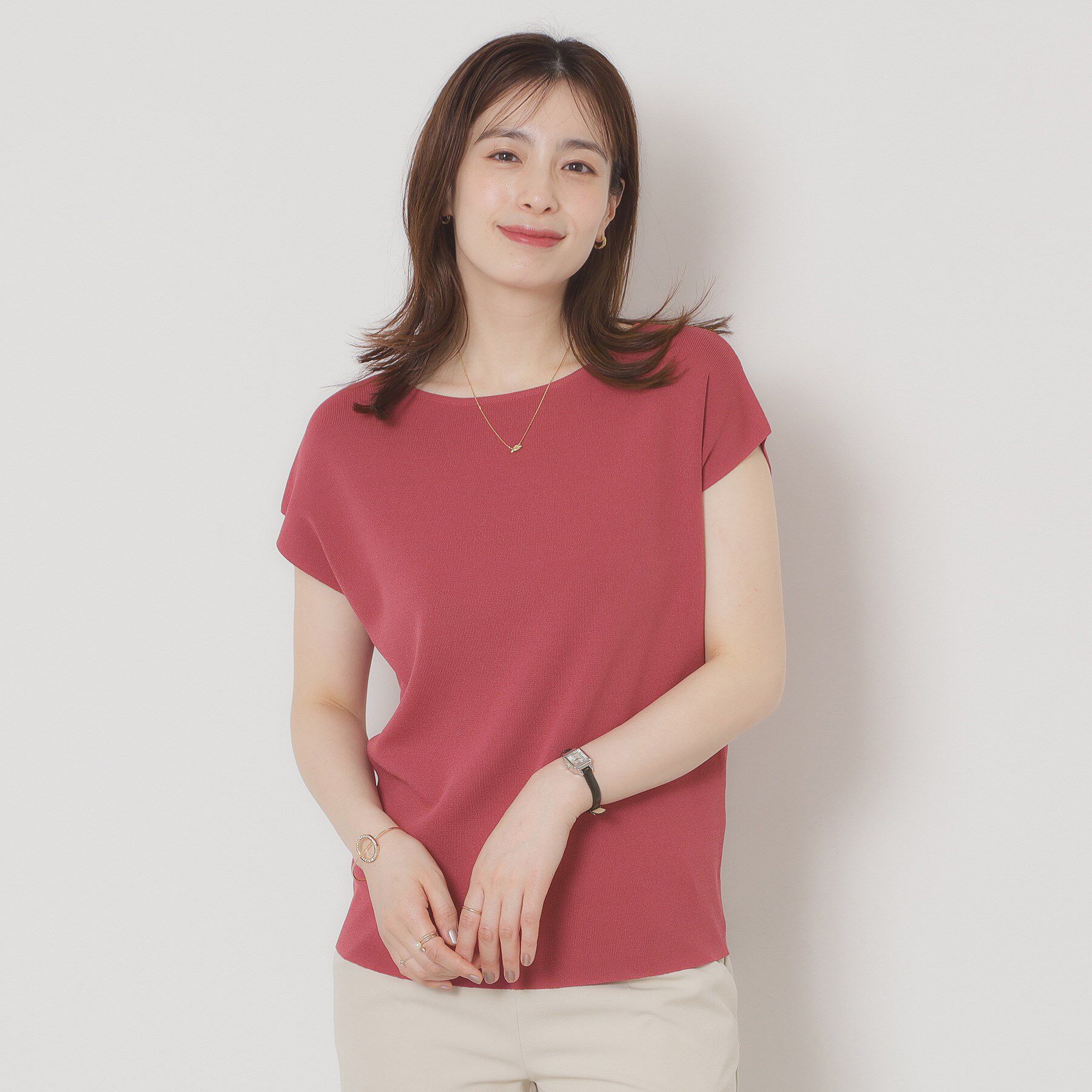 ITS&rsquo;DEMO「【接触冷感／手洗い可】フレンチスリーブニット」|ニット・セーター|ピンク(074)