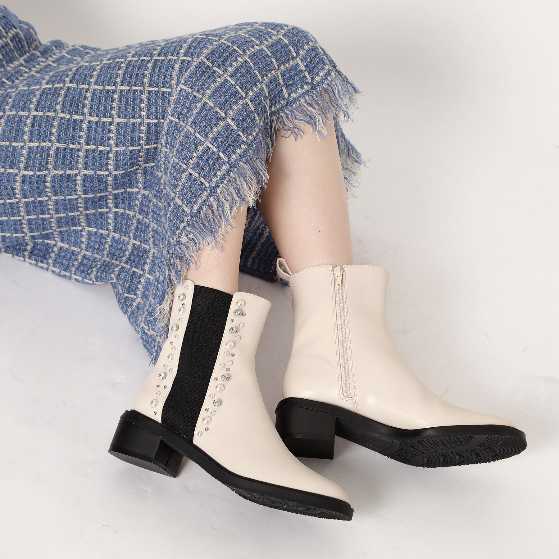 ESPERANZA「フェイクパールスタッズサイドゴアショートブーツ」|ショートブーツ|