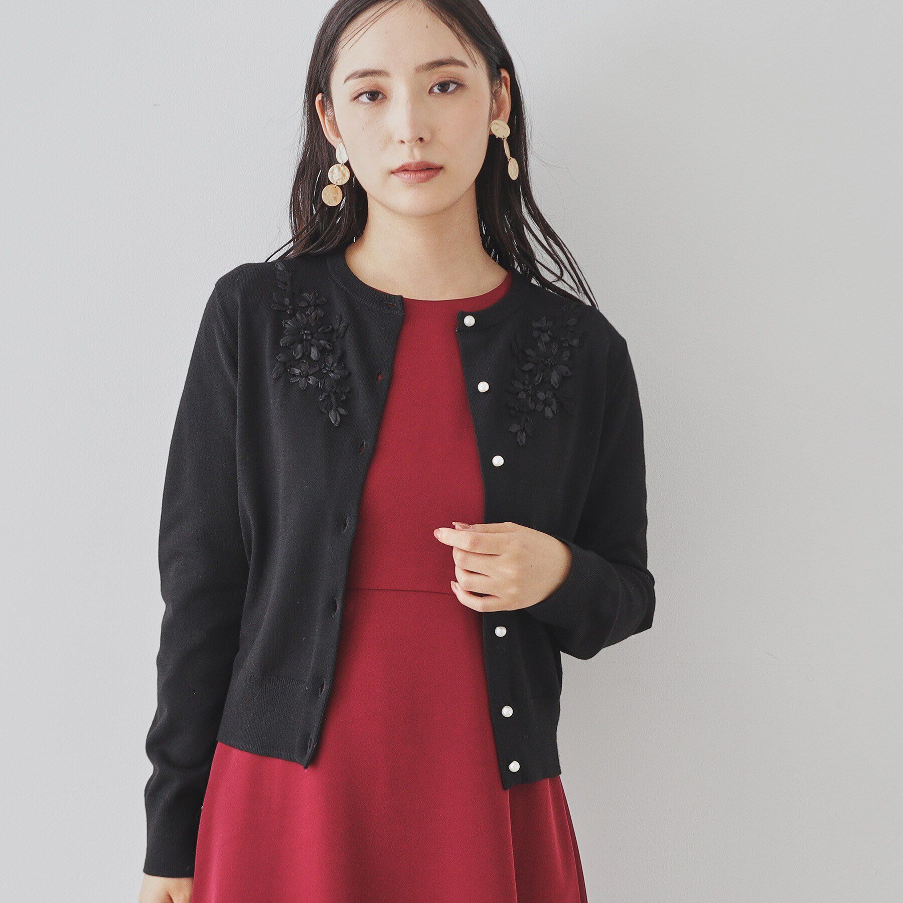 SunaUna「【SS～Lサイズ展開／リボン刺繍】クラフトニット」|カーディガン|