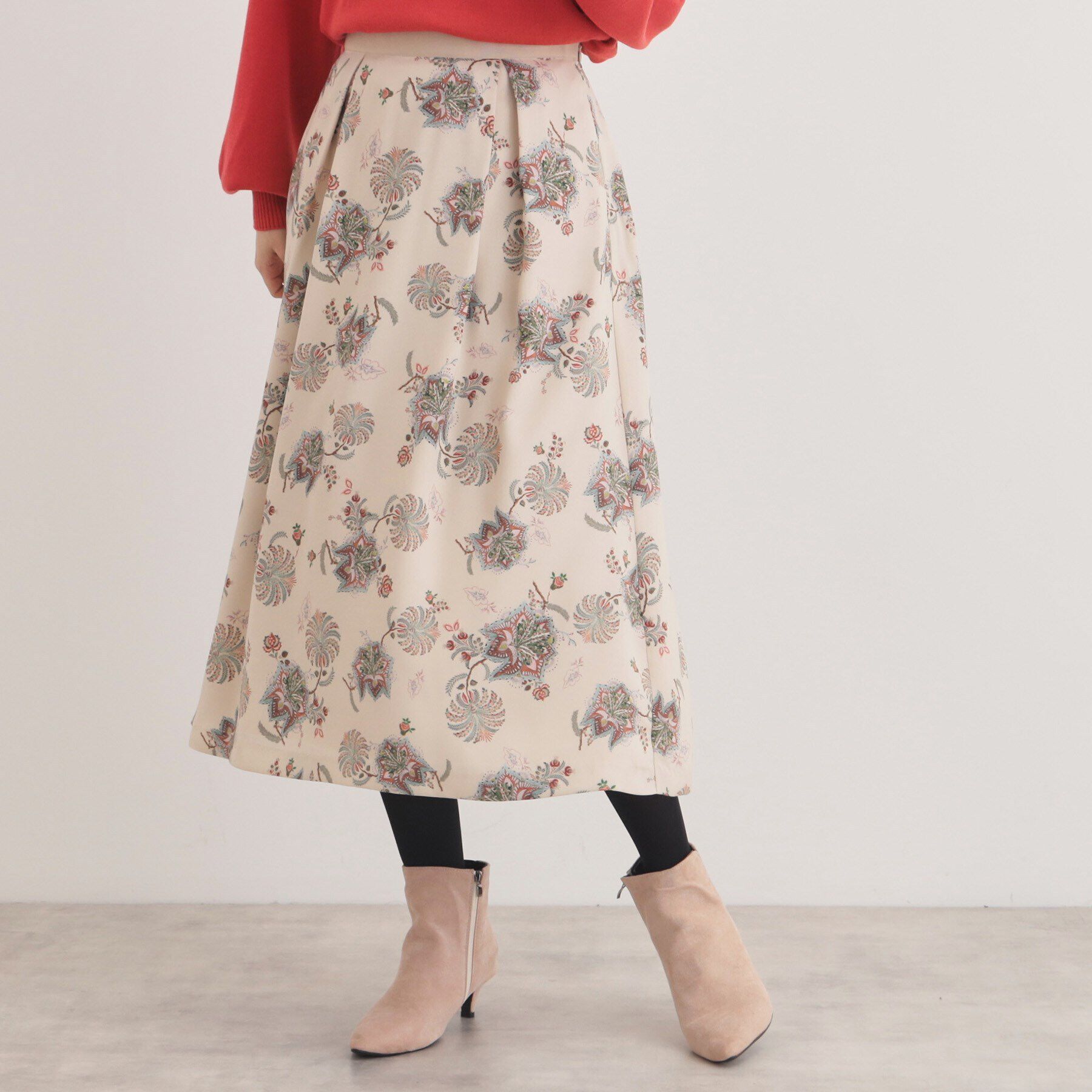 SunaUna「【＆yours project／オリエンタルプリント】フレアスカート」|スカート|ﾍﾞｰｼﾞｭ(152)