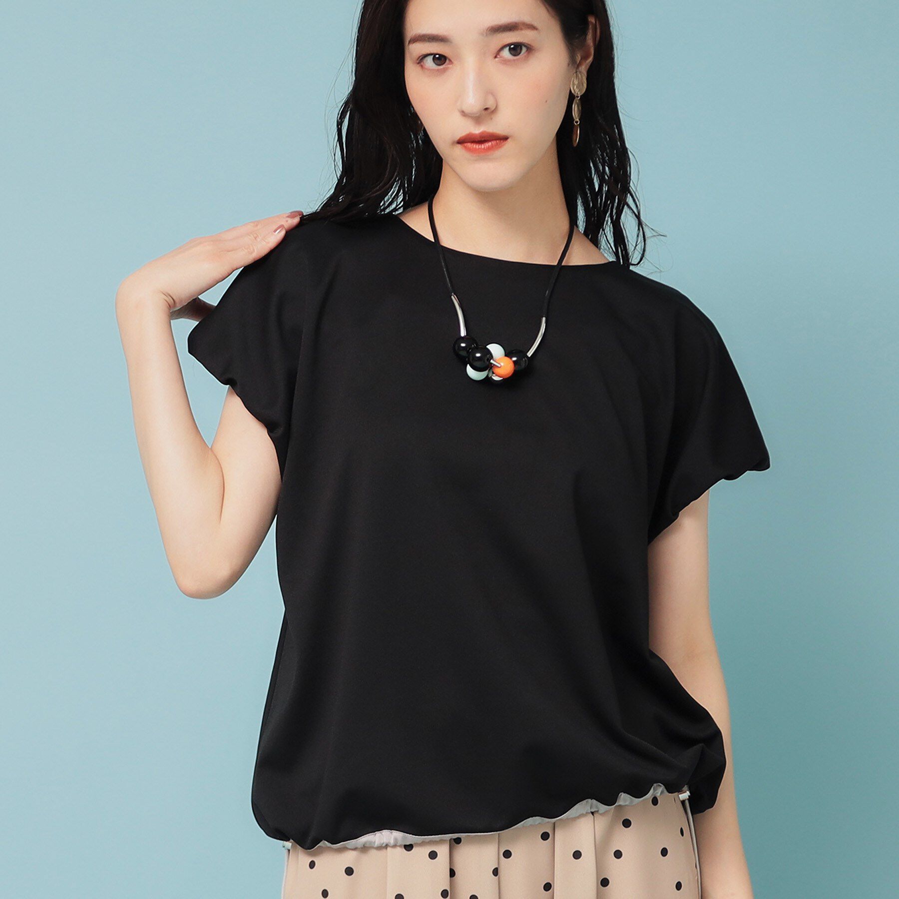 SunaUna「【ドロスト使い】ギャザートップス」|Tシャツ・カットソー|ブラック(019)