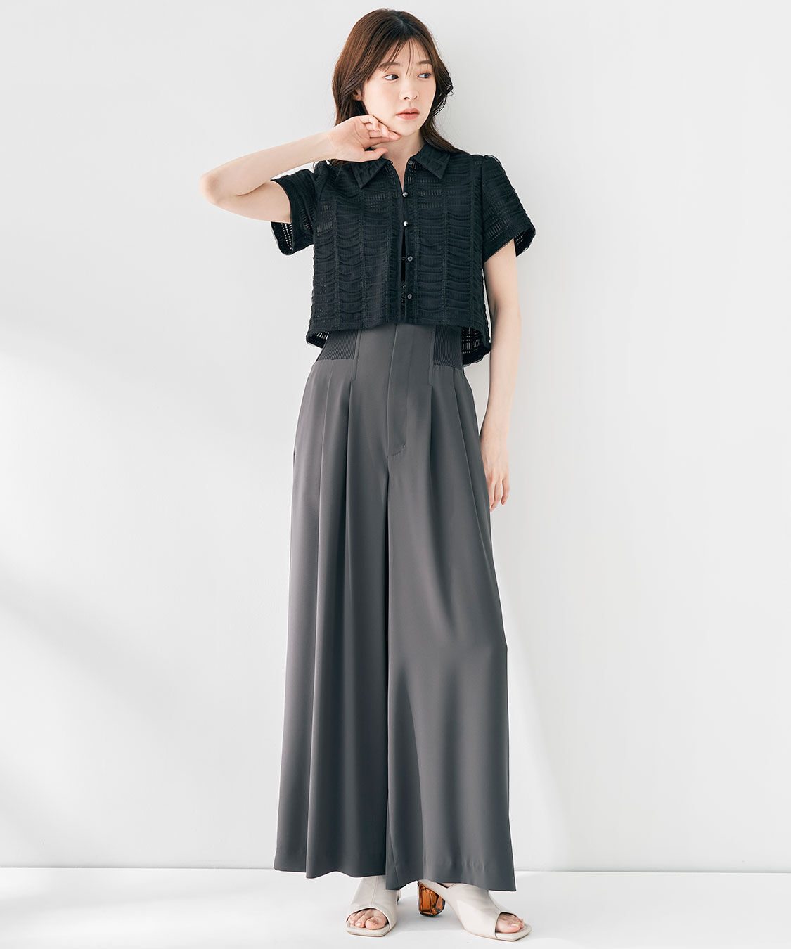 COCO DEAL「シアーチェッククロップド丈シャツ」|シャツ・ブラウス|