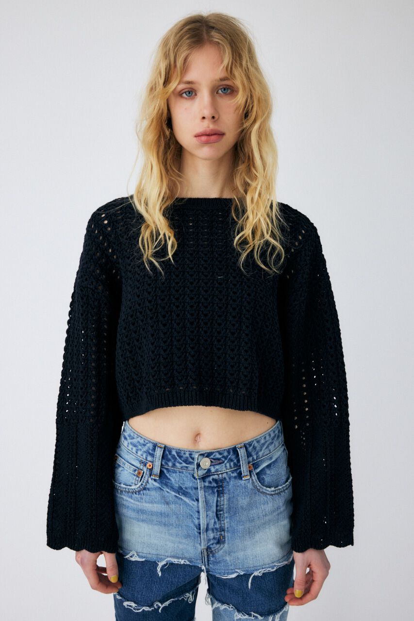 MOUSSY「OPEN STITCH ニット」|ニット・セーター|BLK