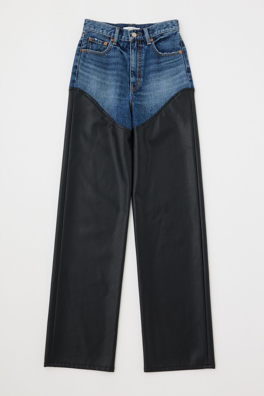 MOUSSY「F/LEATHER COMBI STRAIGHT」|デニム|