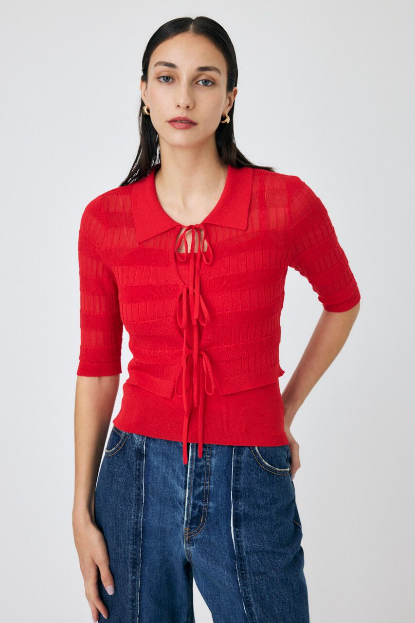 MOUSSY「KNIT CAMI & RIBBON シャツセット」|ニット・セーター|RED