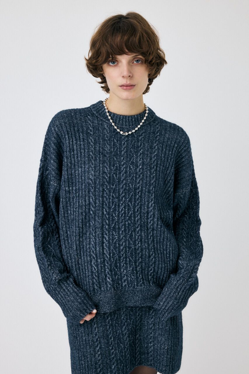 MOUSSY「RIB CABLE ニットトップス」|ニット・セーター|BLK