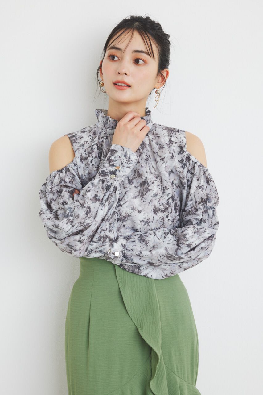 rienda「＃デュアルフラワーブラウス」|シャツ・ブラウス|柄GRY5