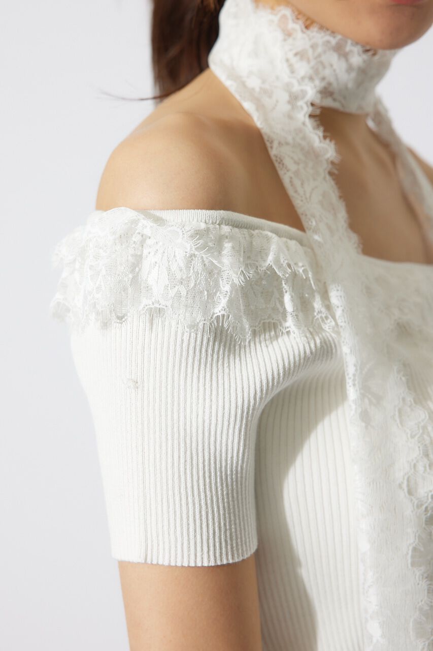 rienda「レースコンビリブニットトップス」|ニット・セーター|