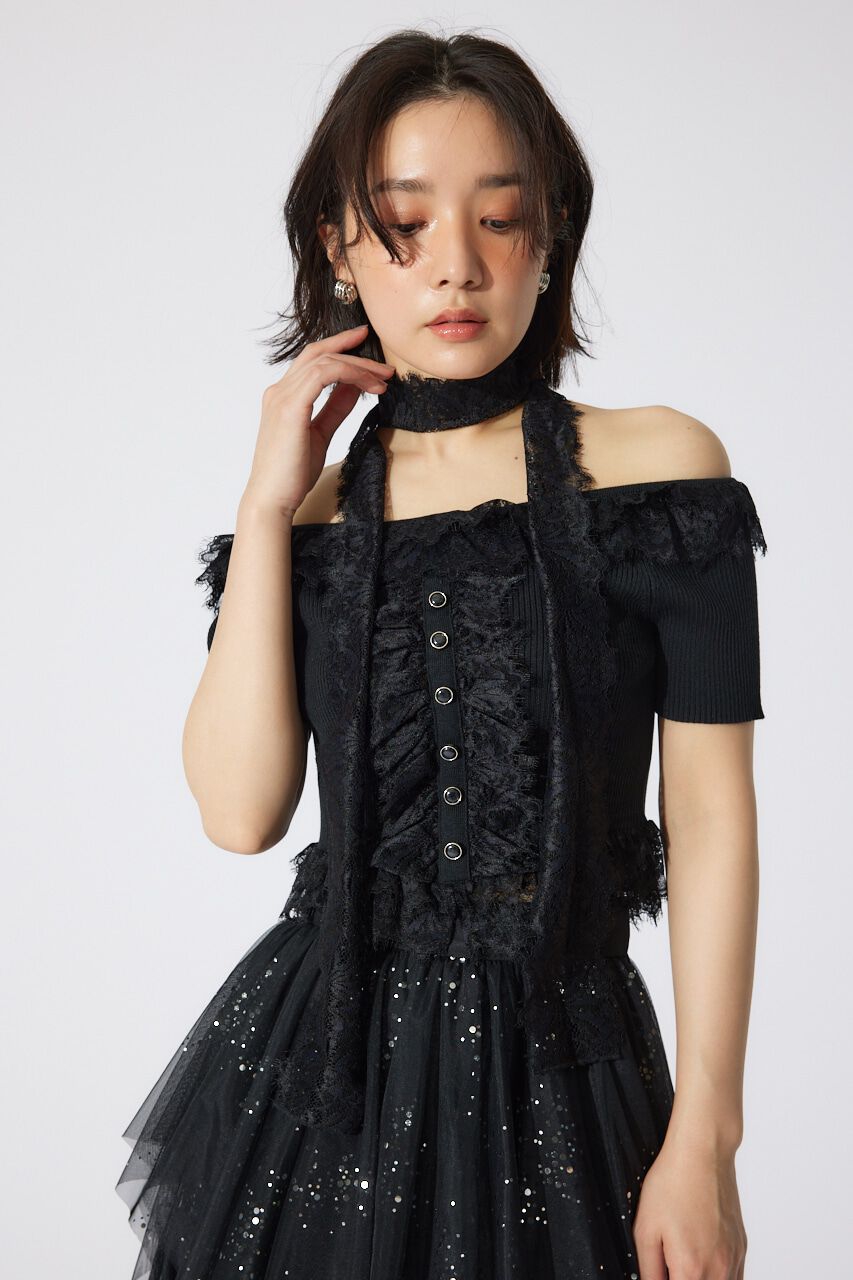 rienda「レースコンビリブニットトップス」|ニット・セーター|